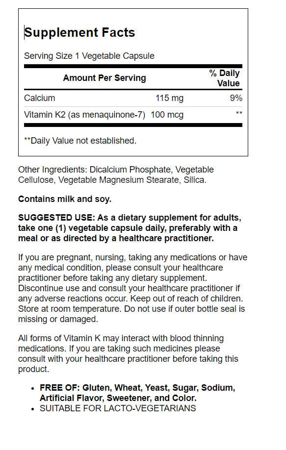 Solgar Vitamin K2 100 mcg - 50 Capsules