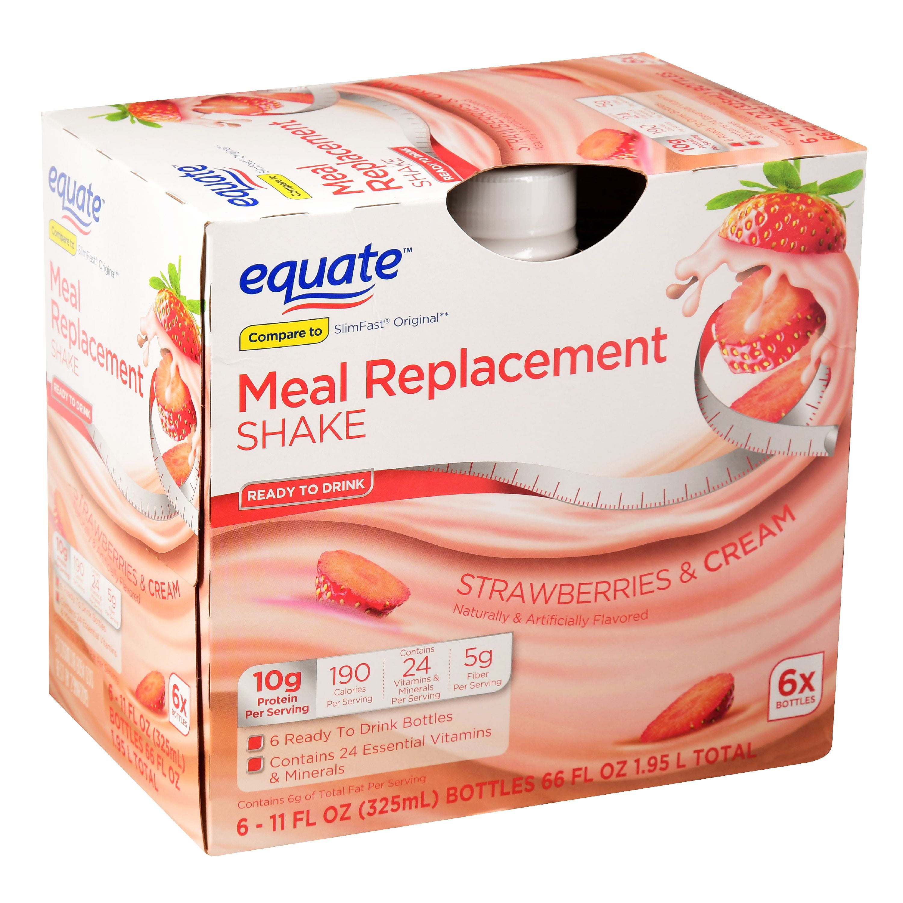 Equate Strawberries & Cream Meal Replacement Shakes, 6 Pack