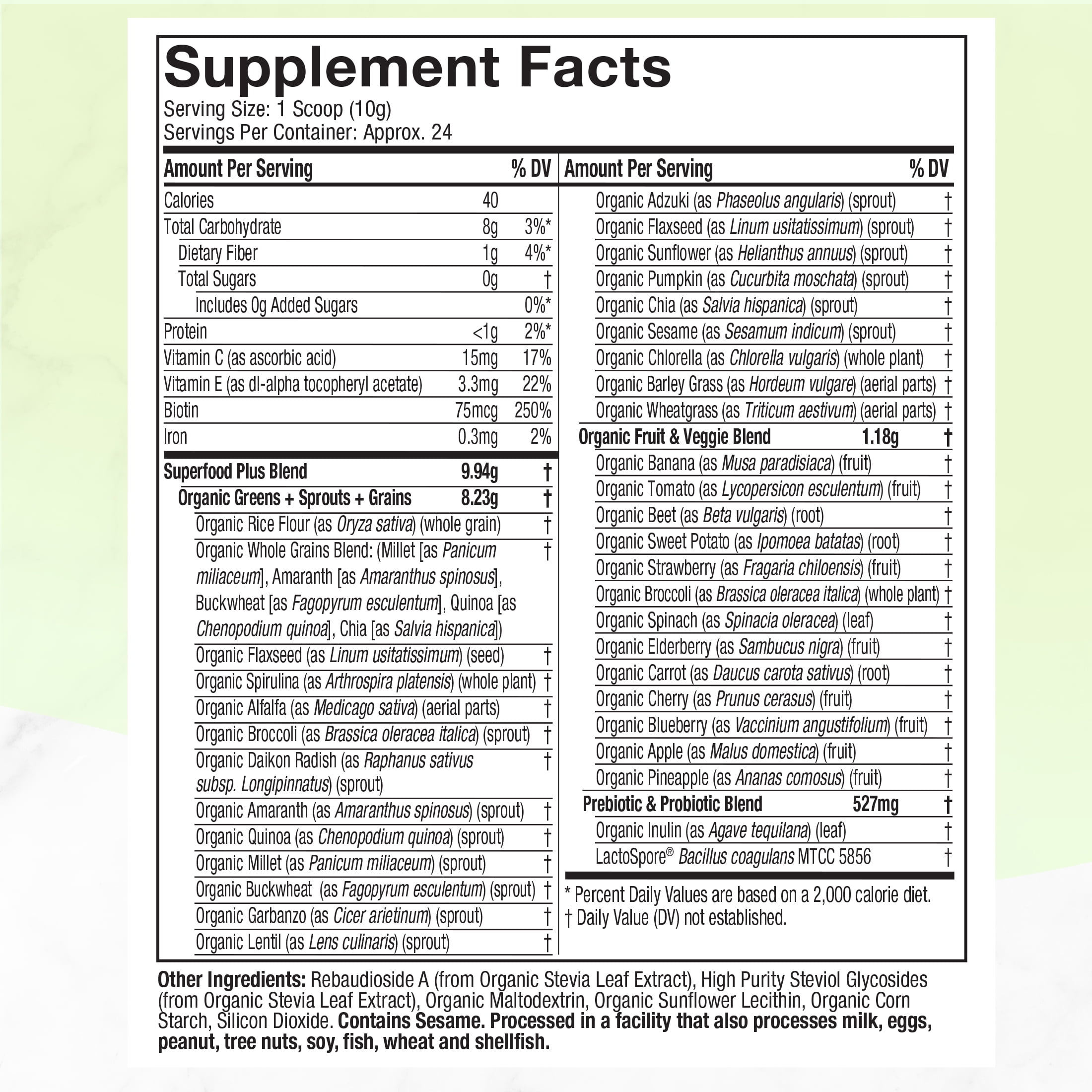 Organic Greens Powder Superfood Smoothie Mix