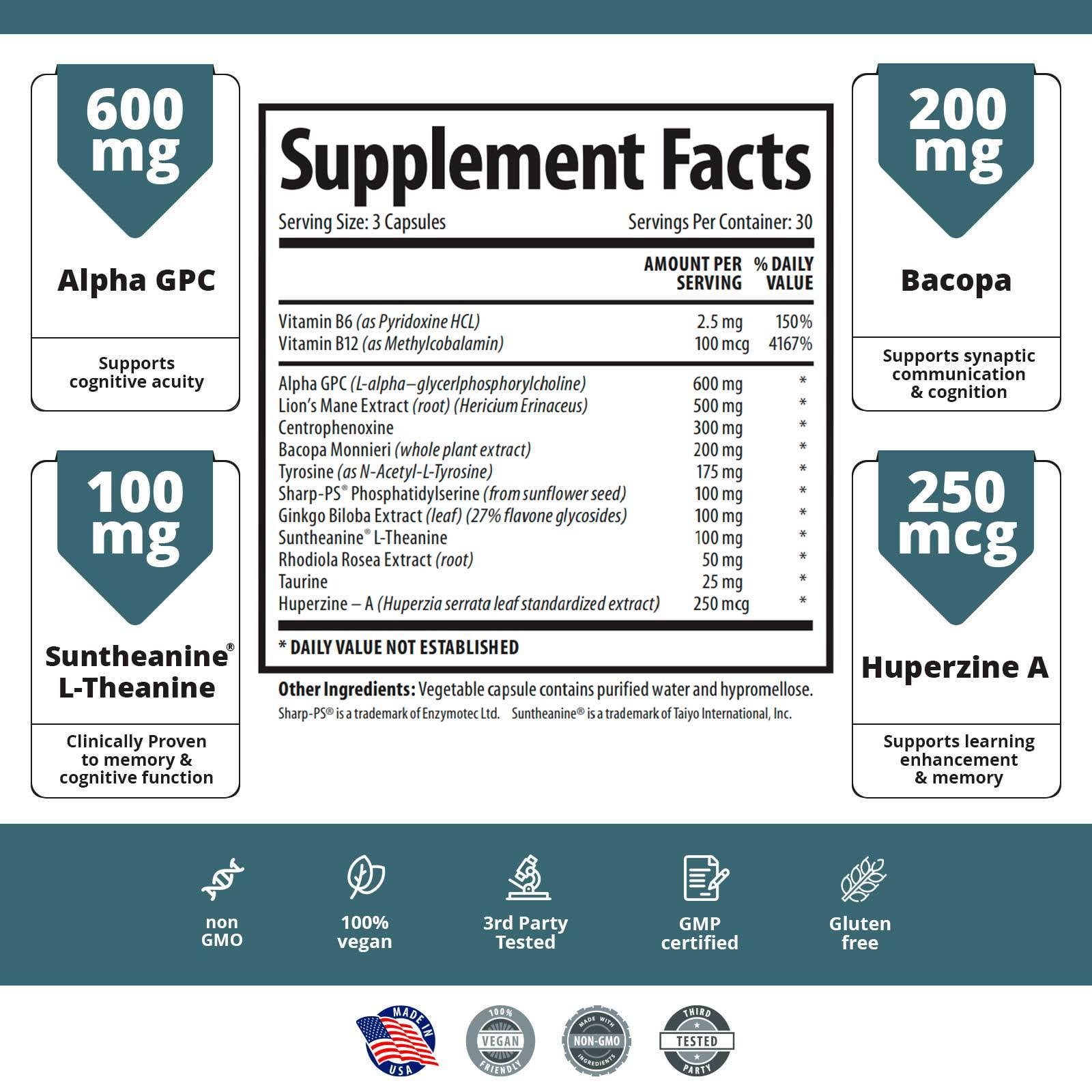Memory Support Supplement with Nootropics and Lion's Mane