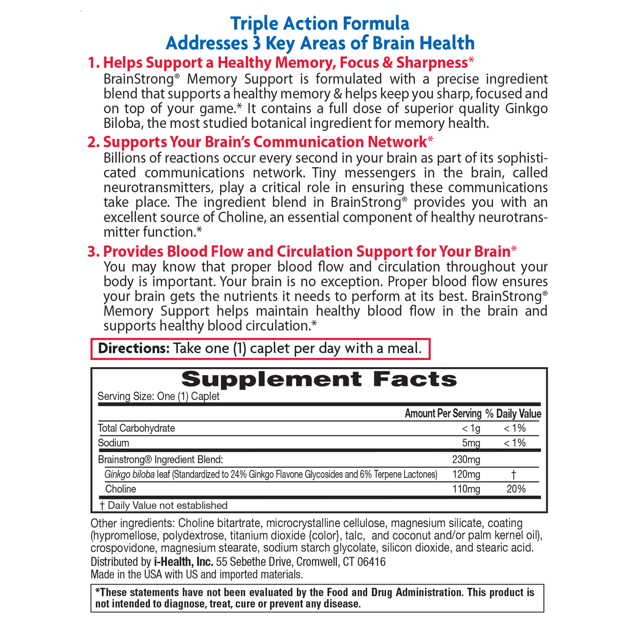 Brain Strong Memory Caplets for Focus and Sharpness