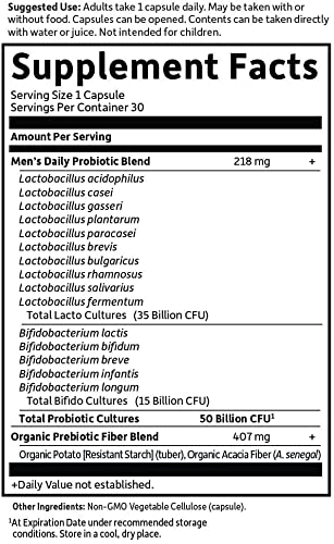 Men's Probiotics with Prebiotic Fiber - 30 Capsules