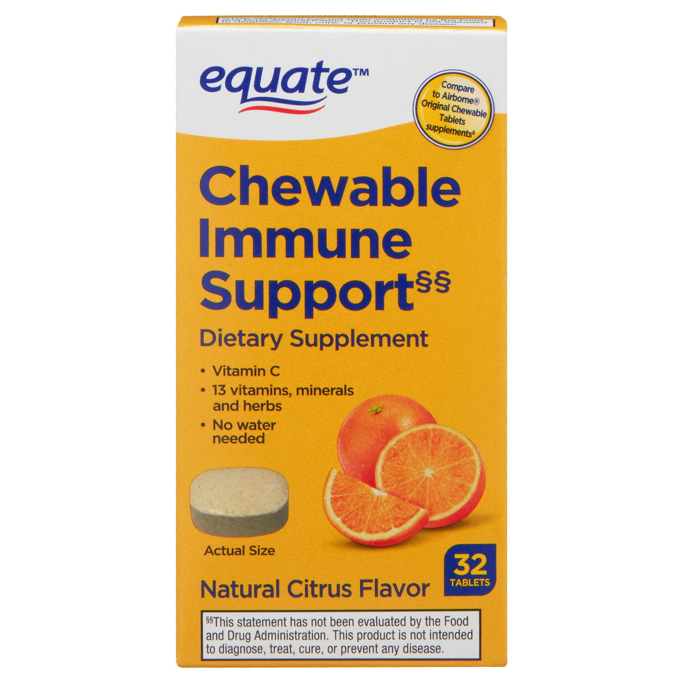 Equate Chewable Immune Support, Citrus Flavor, 32 Count
