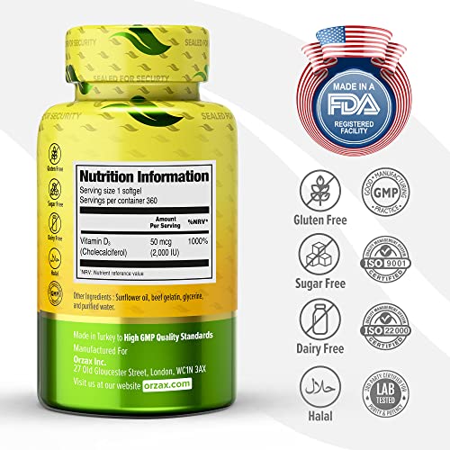 ORZAX Vitamin D3 2000 IU Softgels, Immune Support
