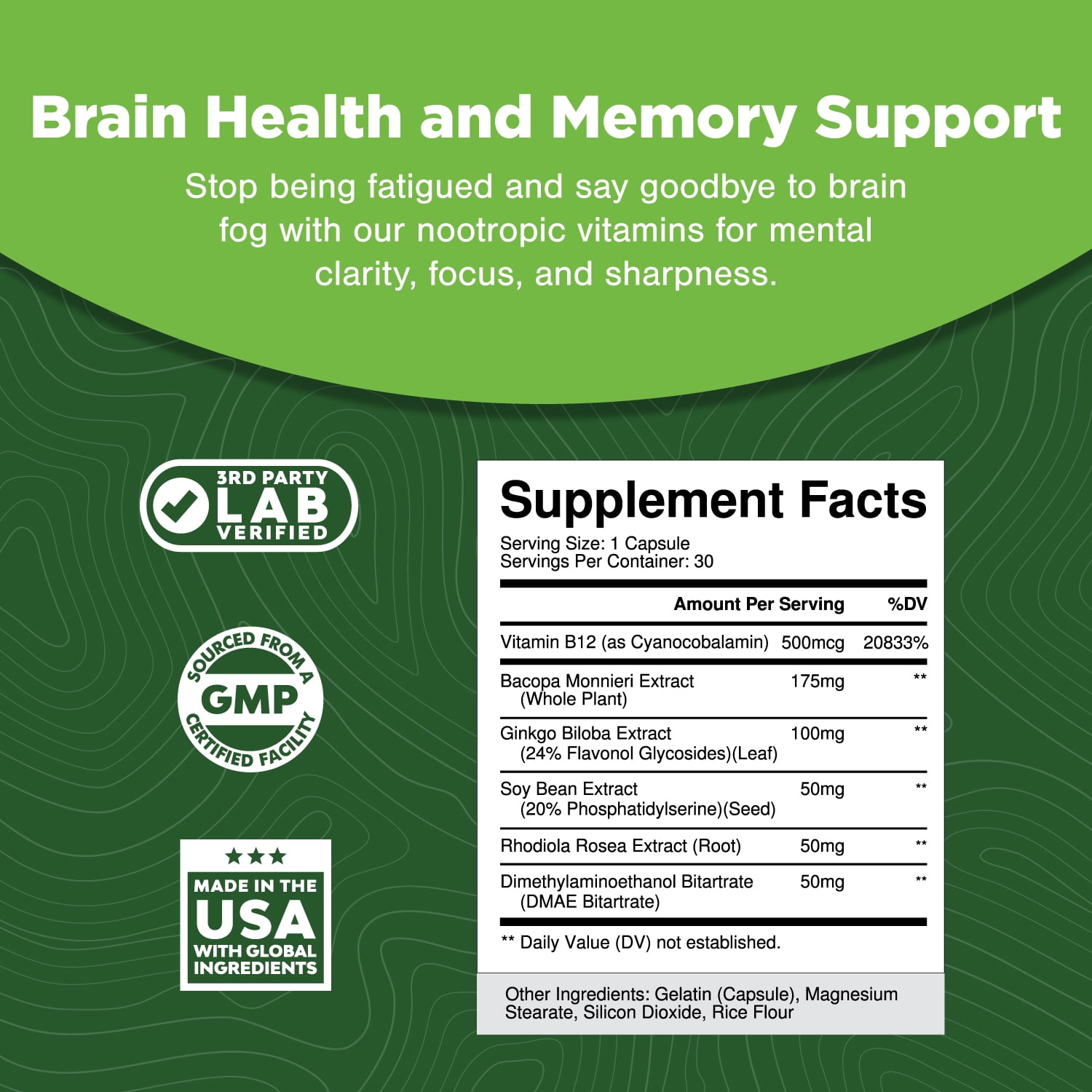Brain Boost Nootropic Supplement with Ginkgo Biloba