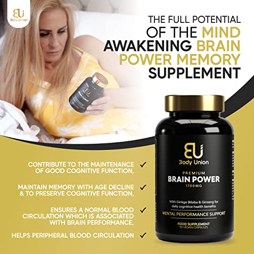 Brain Power Supplement: 90 Vegan Capsules for Focus