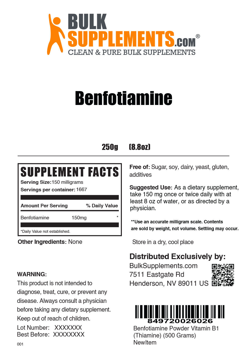 BulkSupplements Benfotiamine Powder for Heart Support