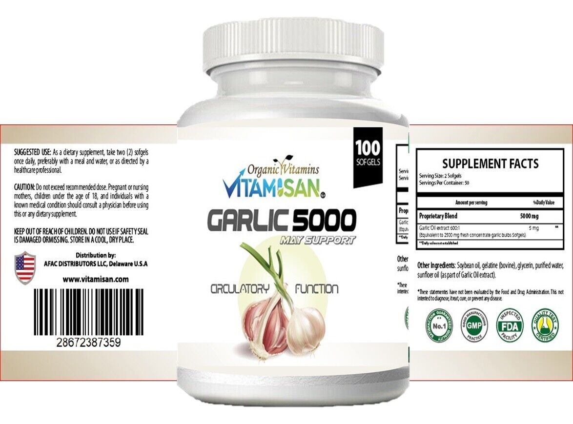 Garlic Extract 5000mg for Cholesterol Support 200 Pills