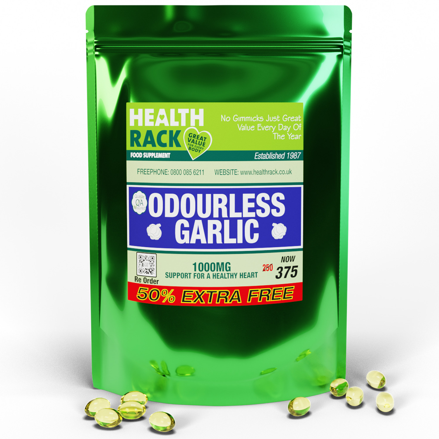 Odourless Garlic Capsules 1000mg for Immune & Heart Health