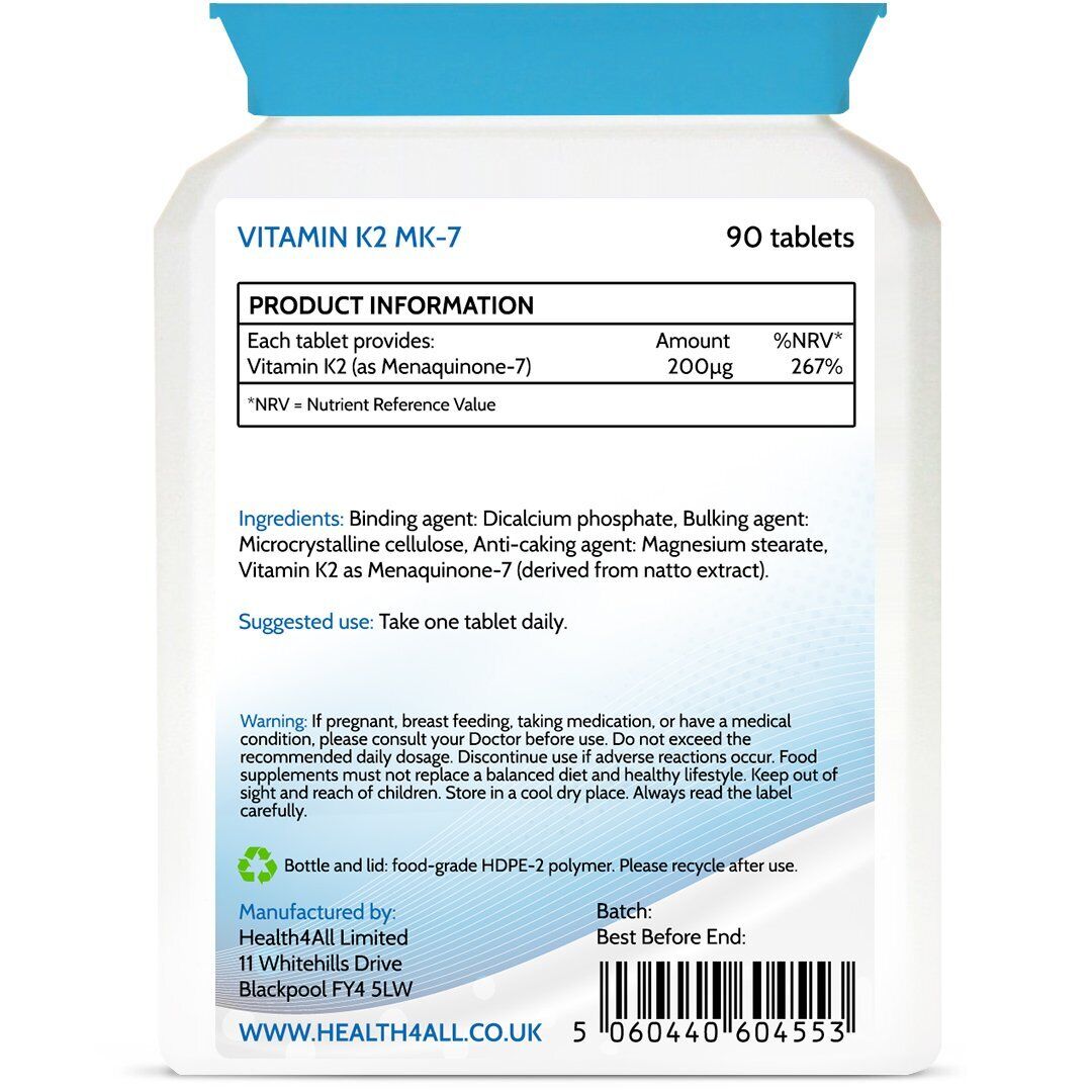 Vitamin K2 MK7 200mcg Tablets for Bones & Heart