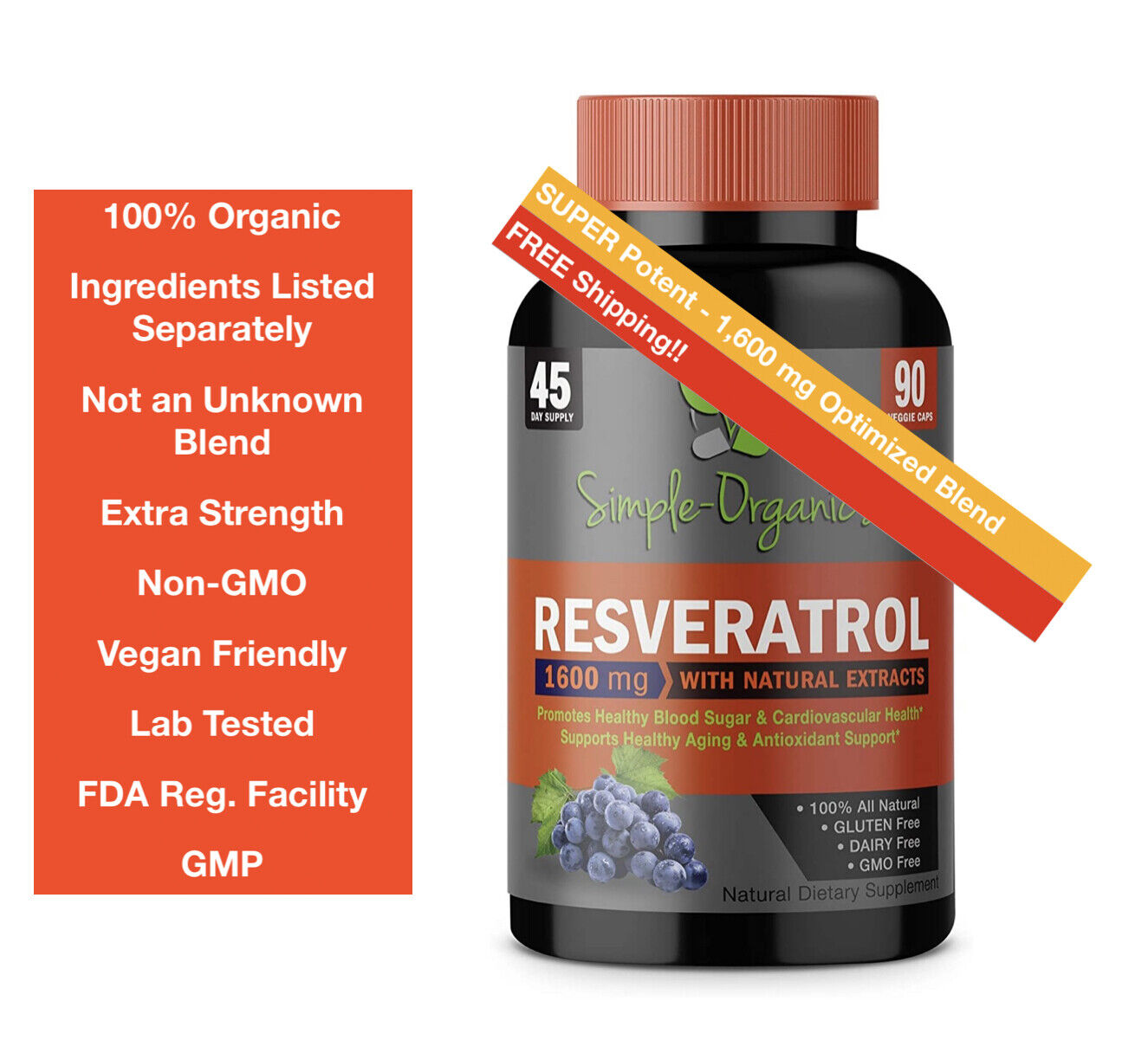 Organic Resveratrol 1600mg for Heart Health