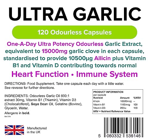 Garlic Odourless Capsules with B1 and D3 – 120 Pack