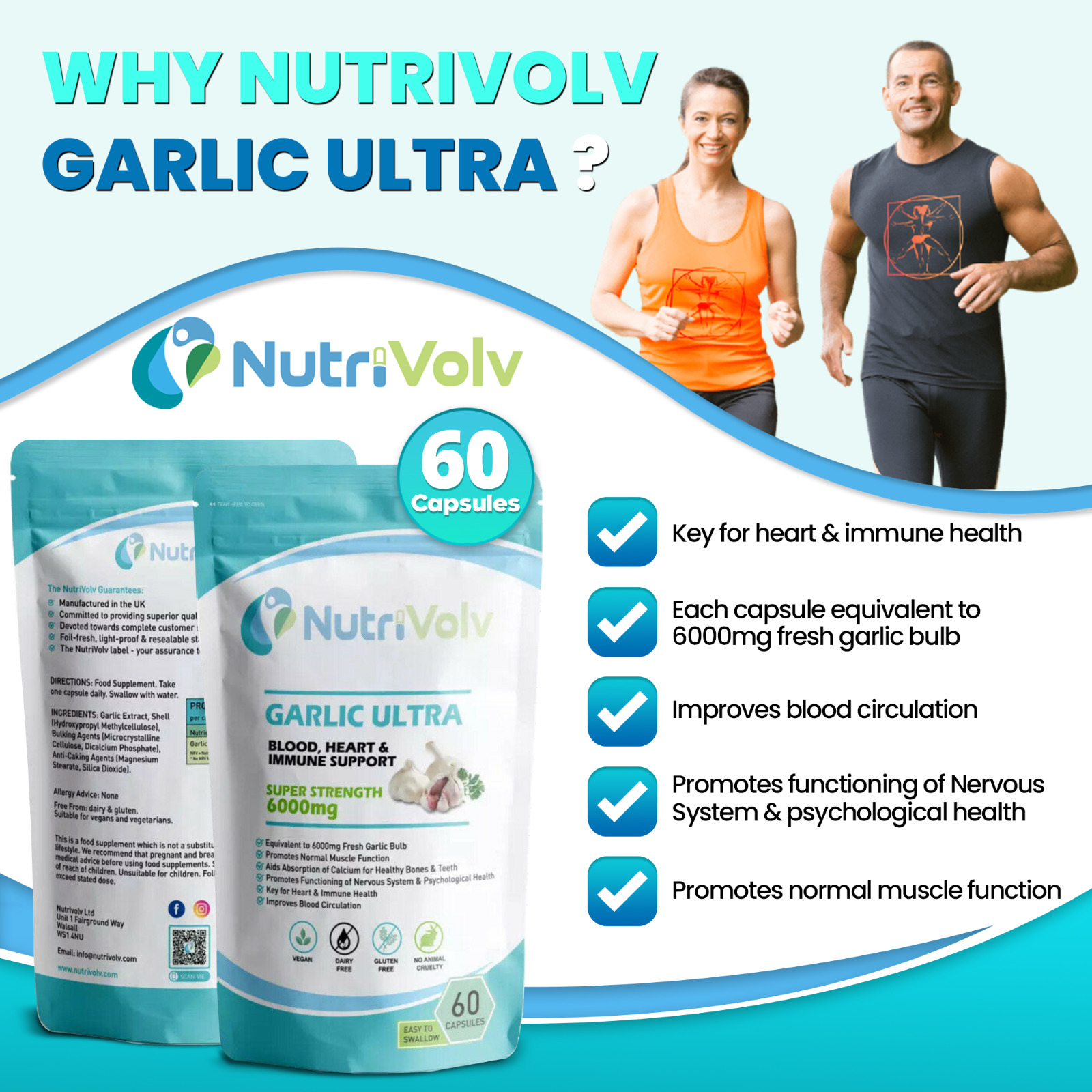 Garlic Ultra 6000mg - 60 Capsules for Immune Support