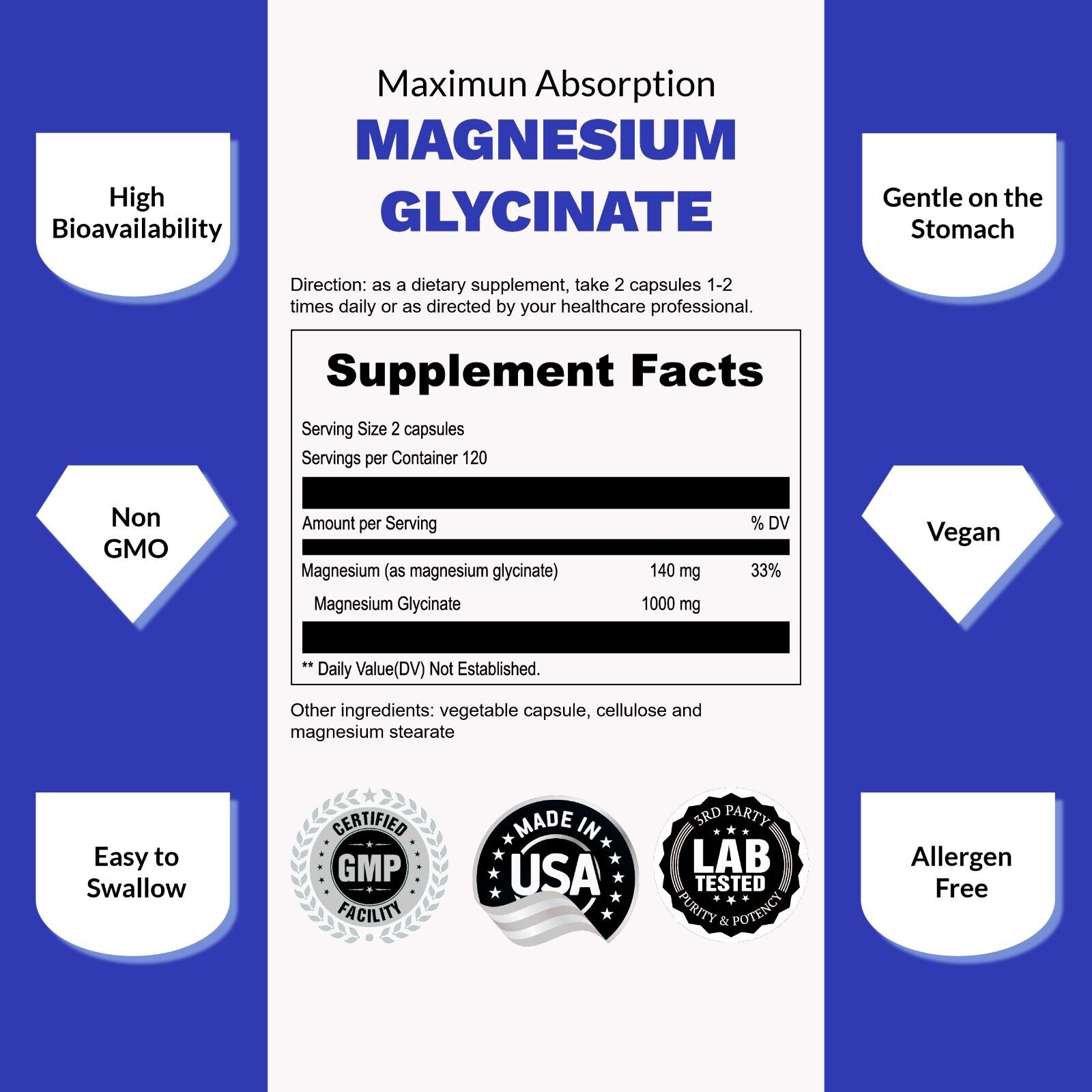 Magnesium Glycinate 500mg for Calm and Sleep
