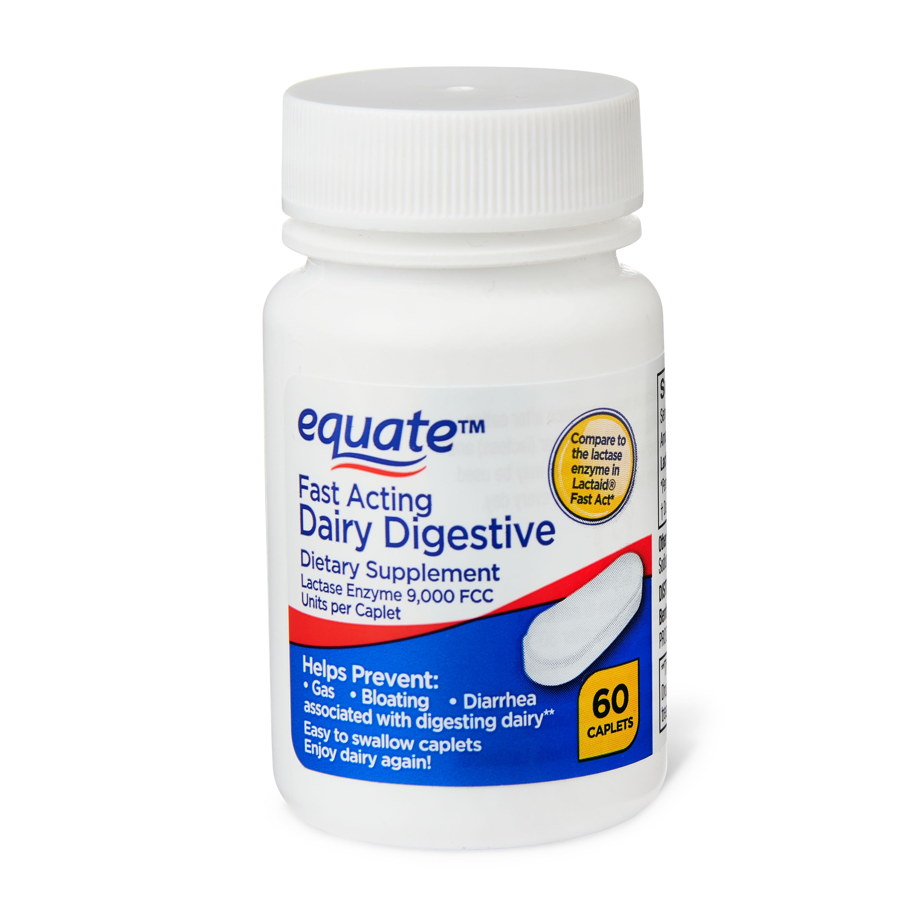 Equate Fast Acting Dairy Digestive Supplements, 60 Count