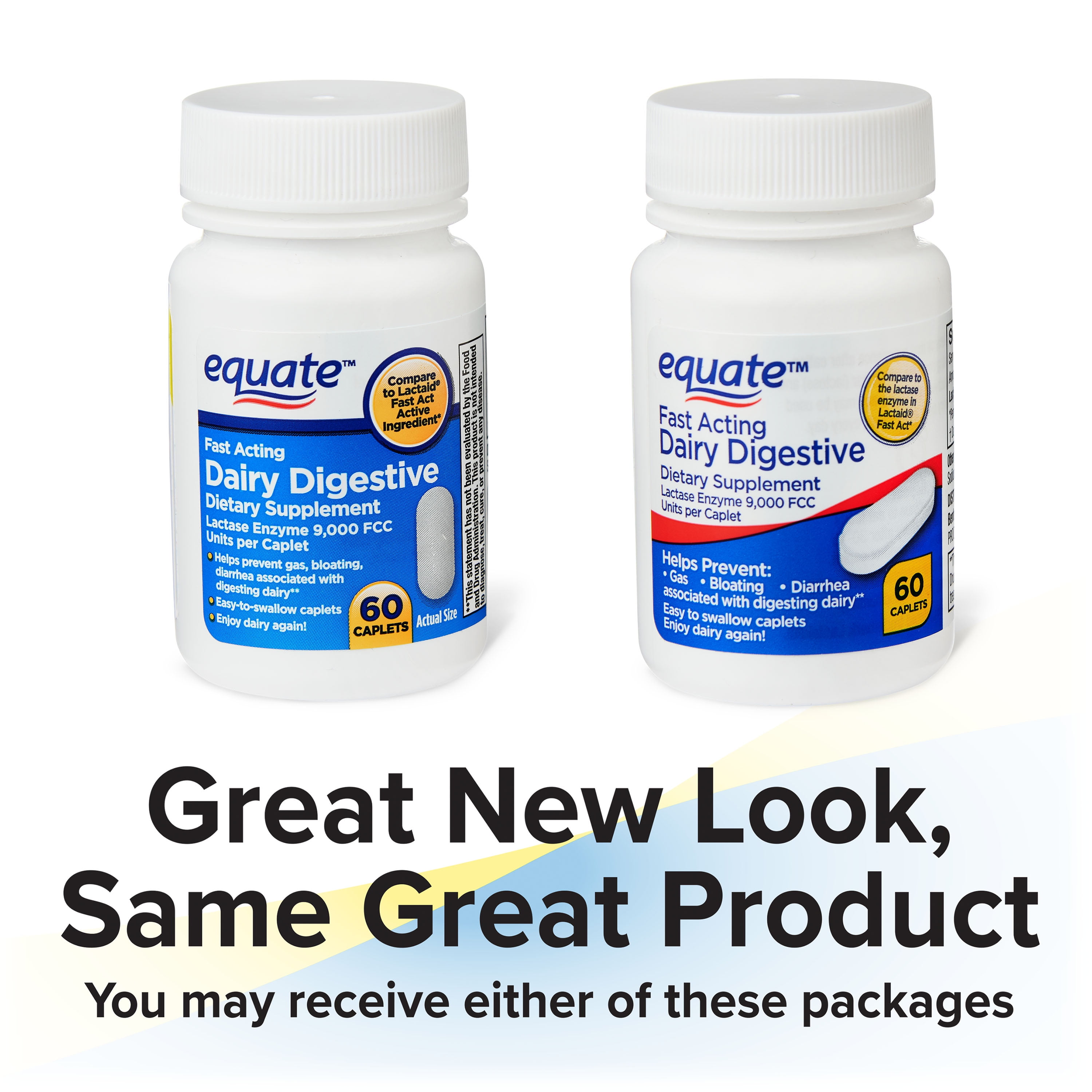 Equate Fast Acting Dairy Digestive Supplements, 60 Count