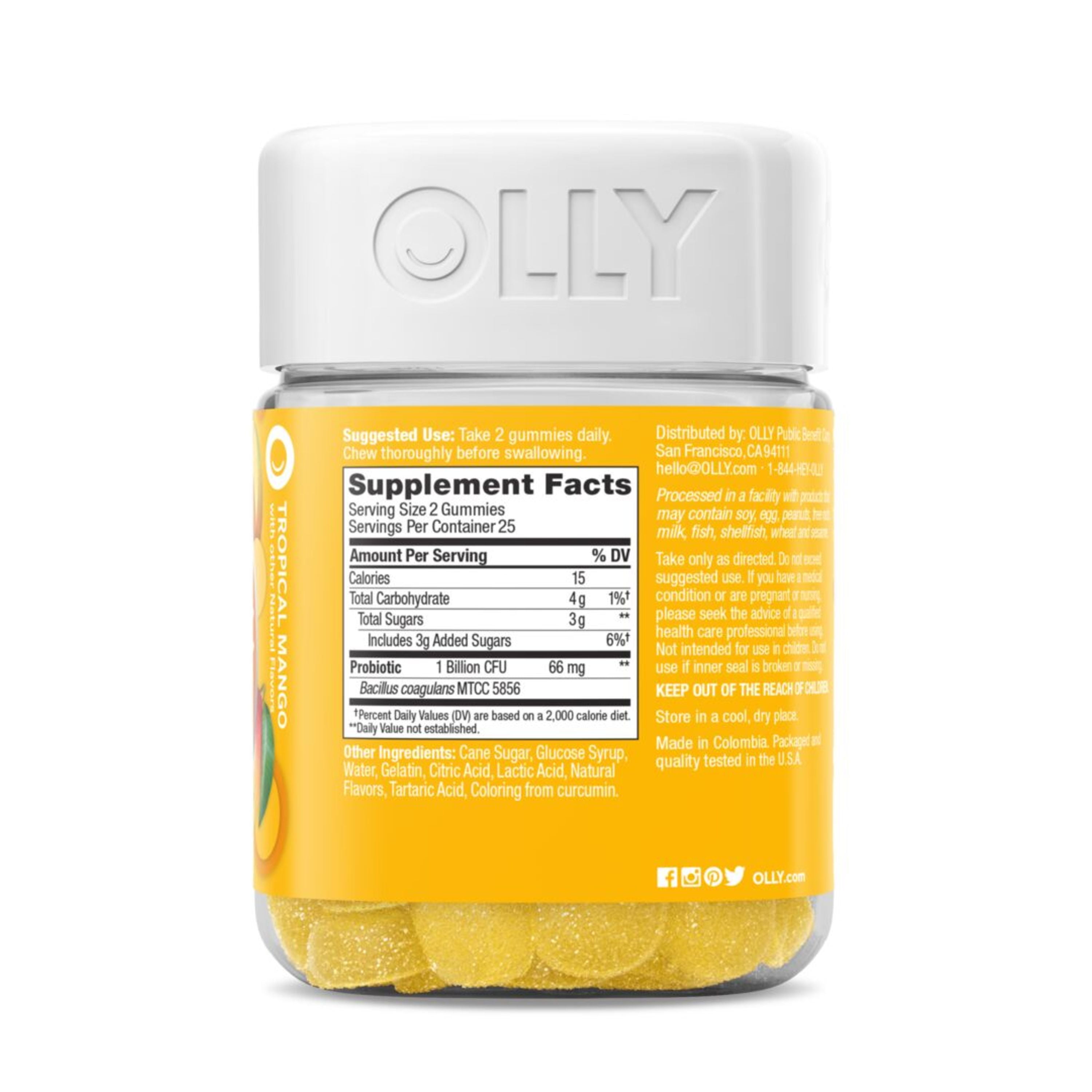 OLLY Probiotic Gummies for Digestive Support, Mango