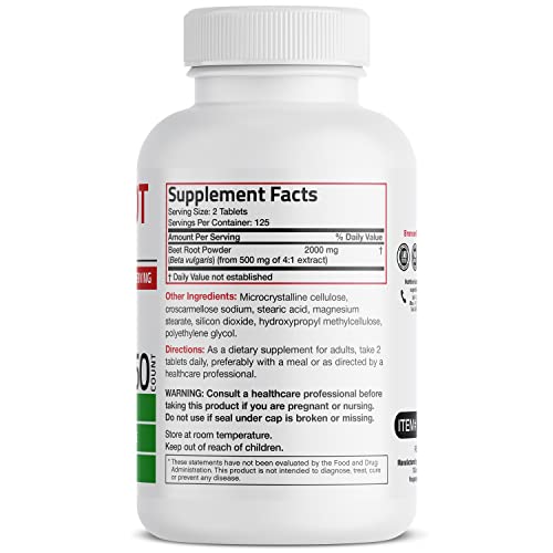 Bronson Beet Root Extra Strength 2000mg, 250 Veggie Tabs