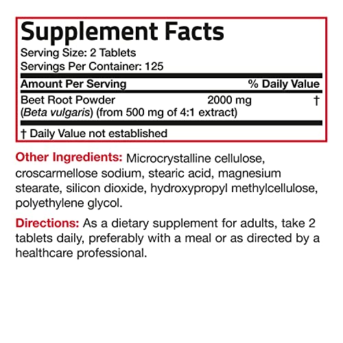 Bronson Beet Root Extra Strength 2000mg, 250 Veggie Tabs