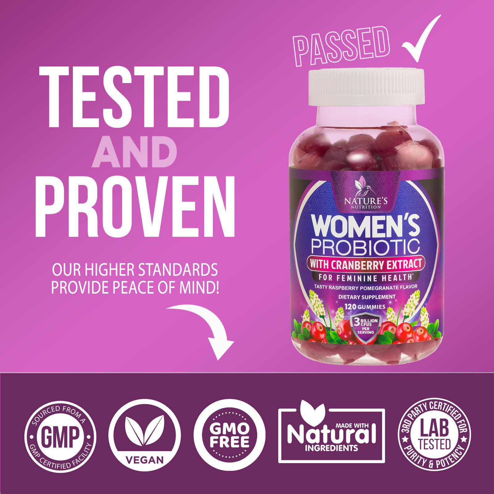 Women's Probiotic Gummies with Cranberry, 3 Billion CFU