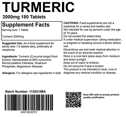High Strength Turmeric 2000mg Vegan Tablets