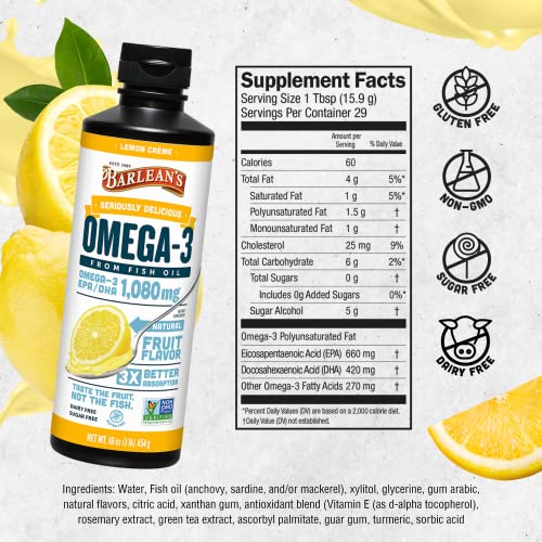 Barlean's Lemon Crème Omega-3 Fish Oil 16 oz