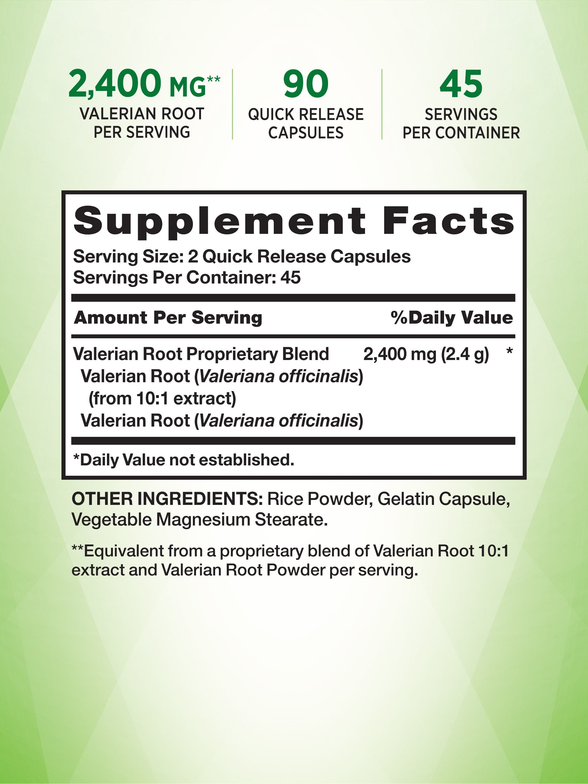 Valerian Root Capsules 2400mg 90 Count Non-GMO