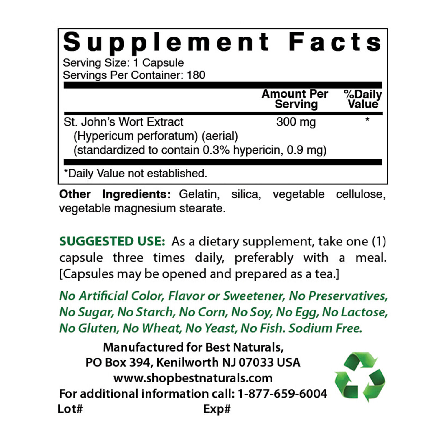 St. John's Wort 300 mg - 180 Capsules