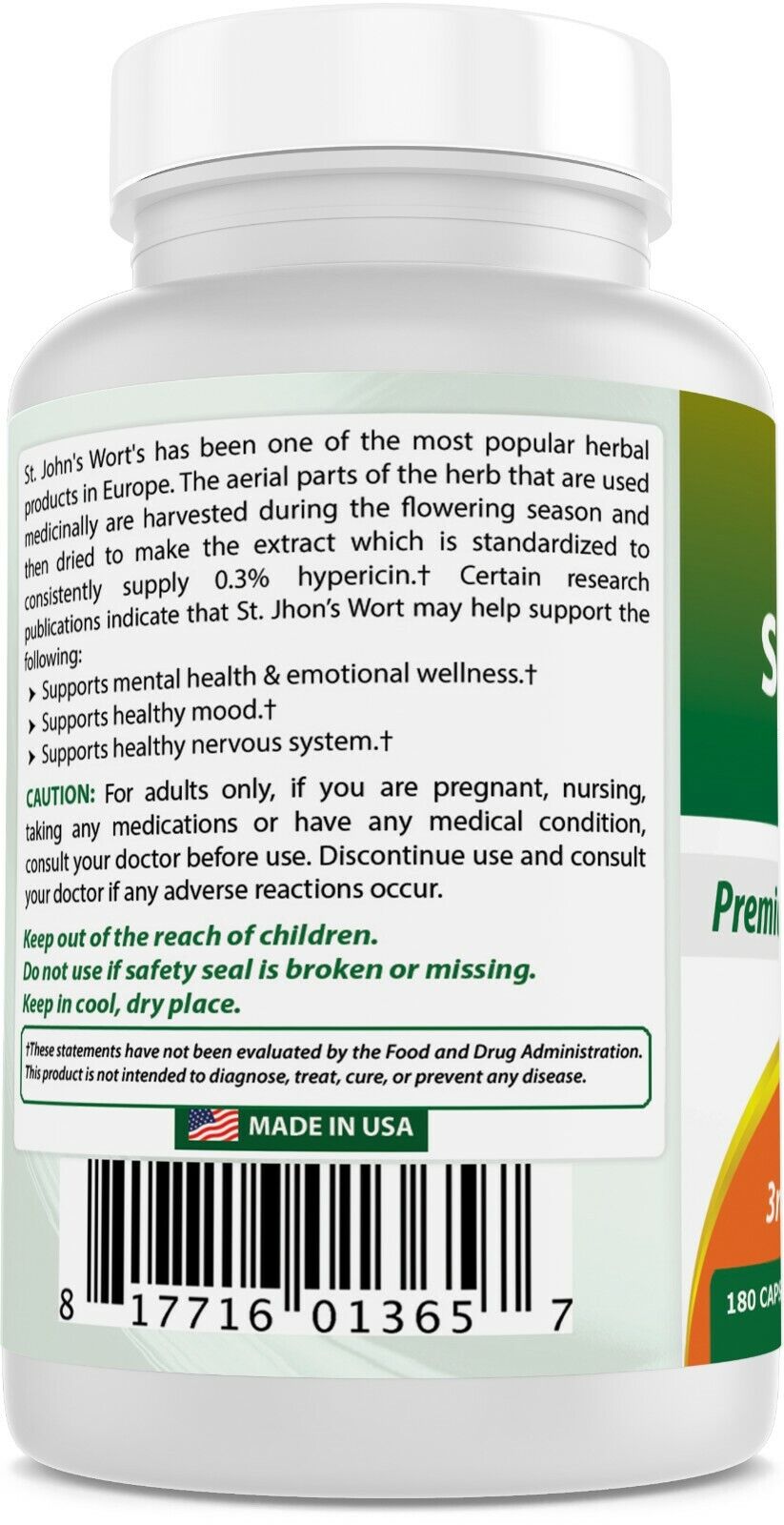 St. John's Wort 300 mg - 180 Capsules