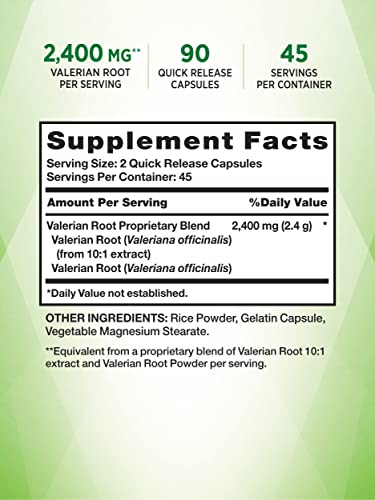 Valerian Root Capsules 2400mg Non-GMO 90 Count