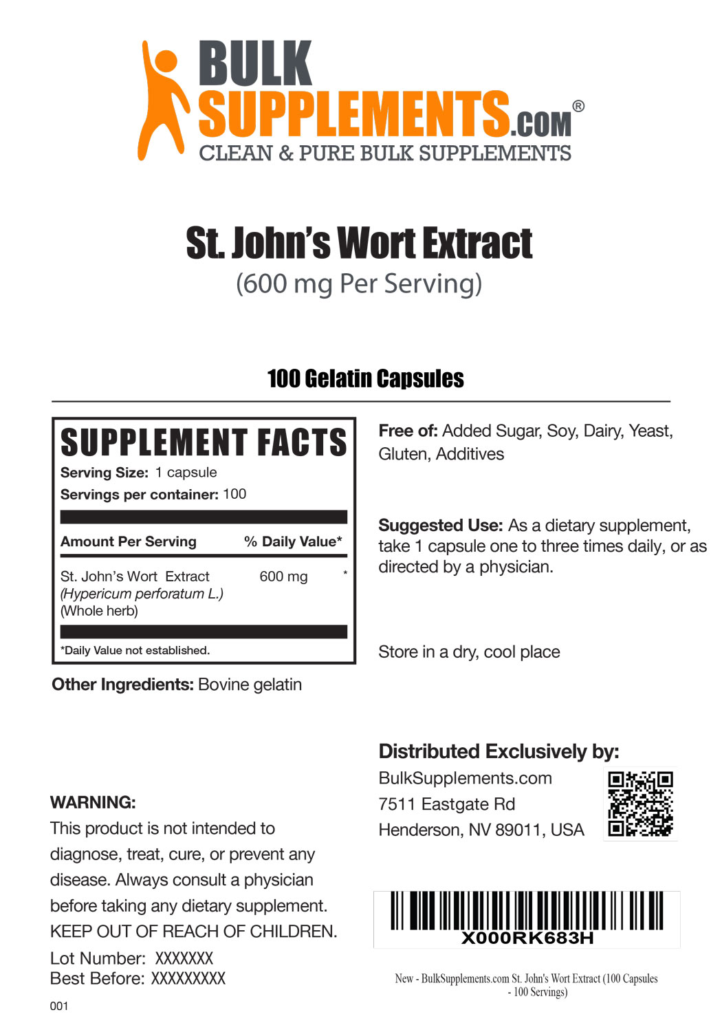 St. John's Wort Mood Boosting Extract - 100 Capsules