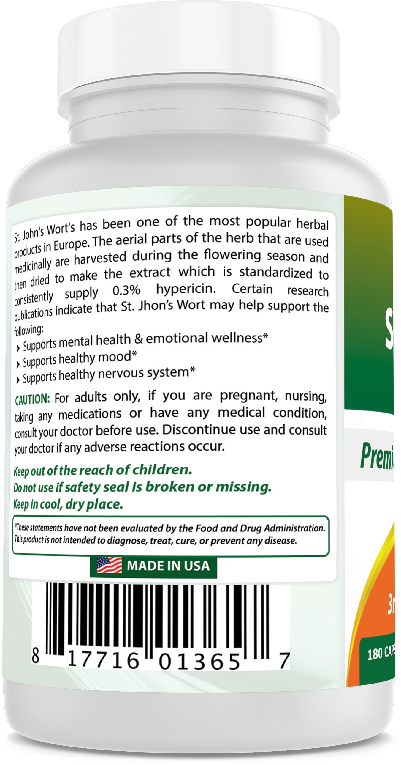 St. John's Wort 300 mg - 180 Capsules