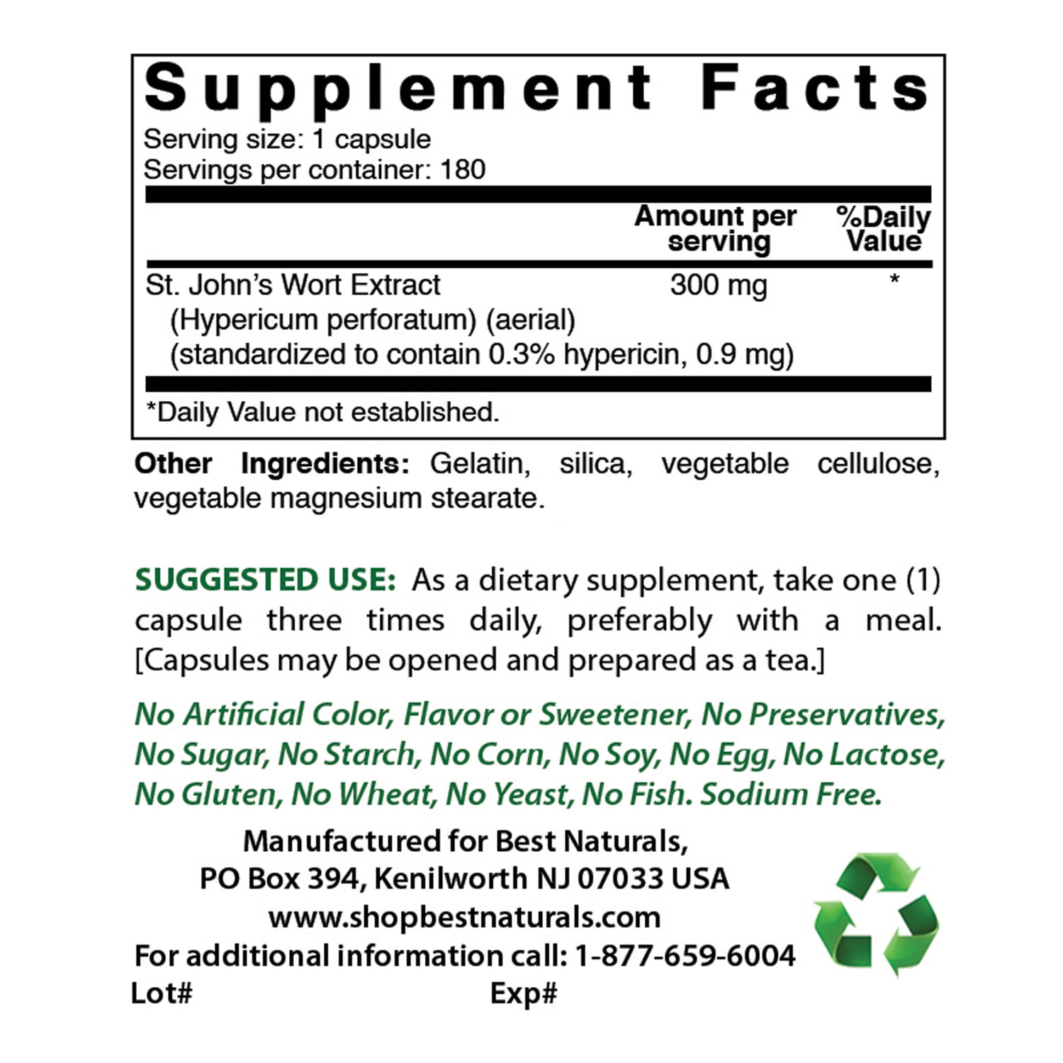 St. John's Wort 300 mg - 180 Capsules