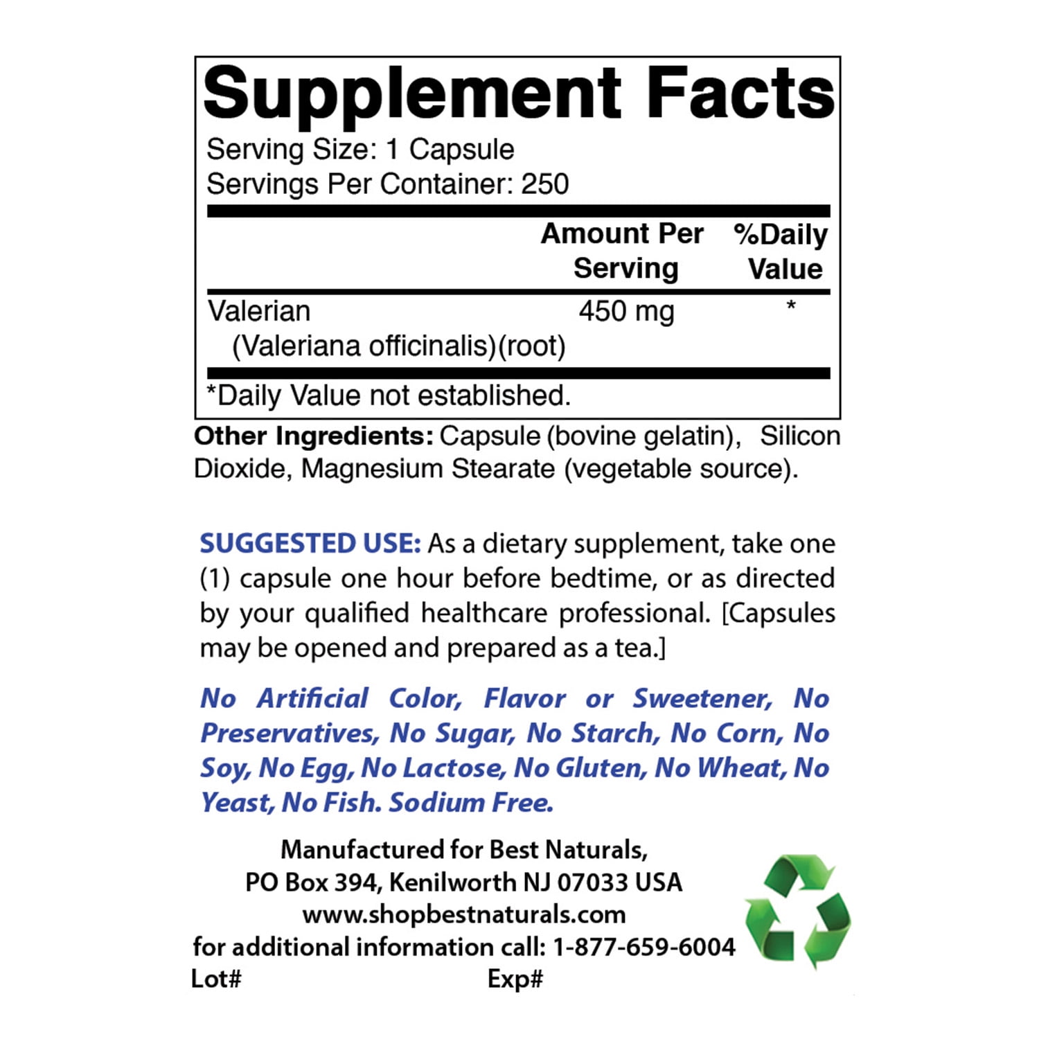 Naturals Valerian Root 450 mg - 250 Capsules