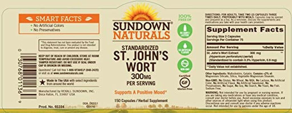 Sundown Naturals St. John's Wort Capsules 150 Count