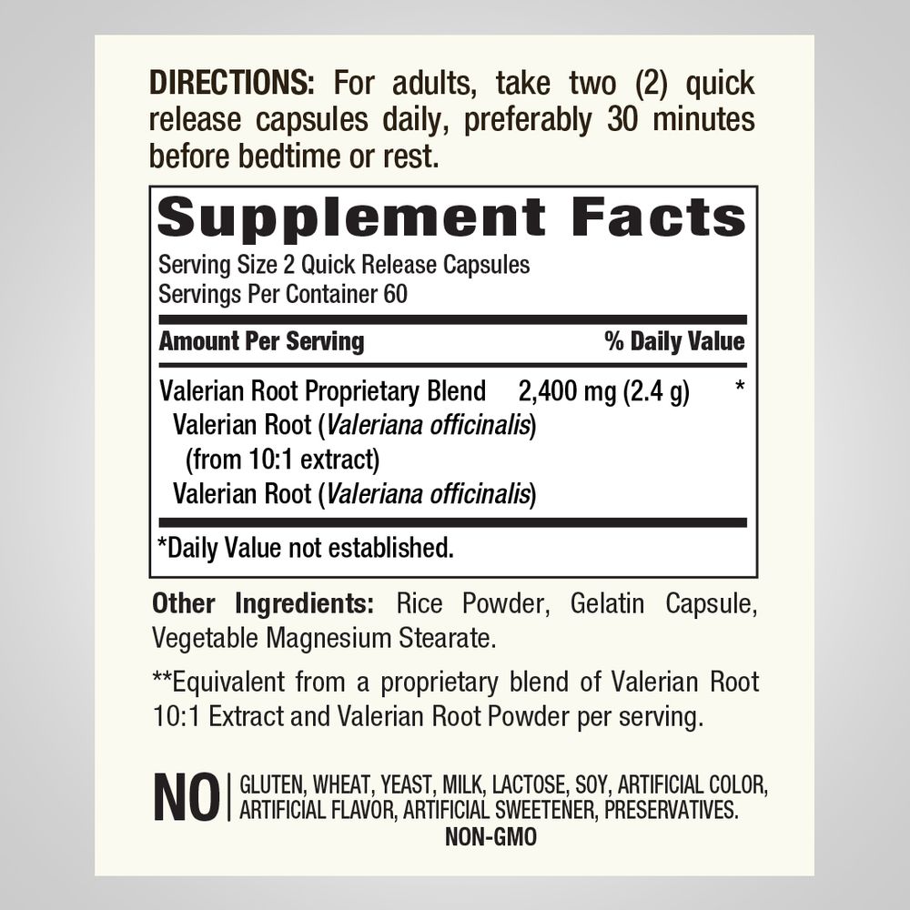 Valerian Root 1,200 mg - 120 Capsules, Non-GMO