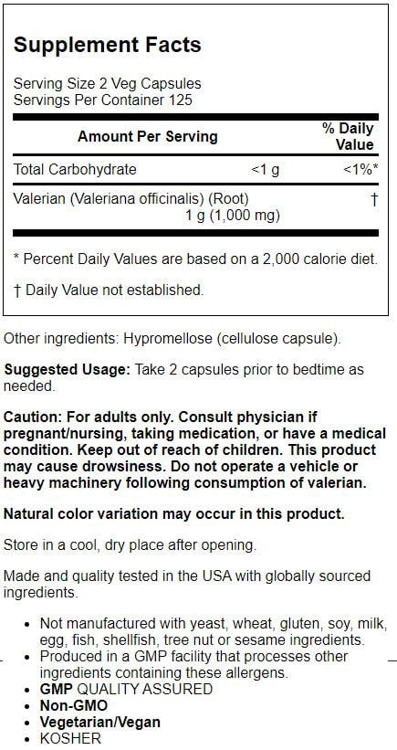 NOW Valerian Root 500 mg, 250 Veg Capsules