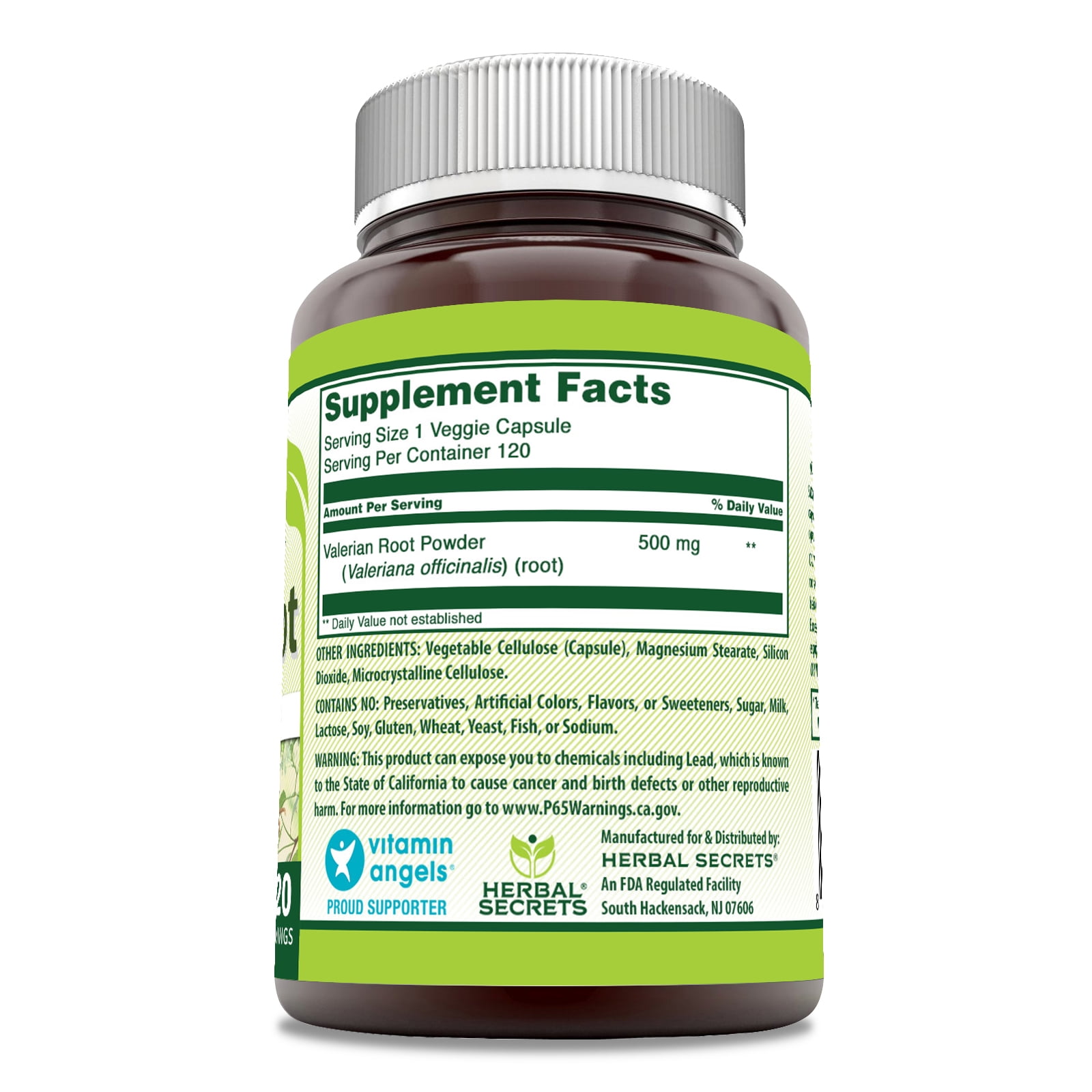 Valerian Root 500 Mg 120 Capsules by Herbal Secrets