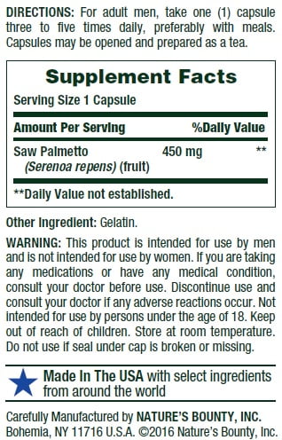Nature's Bounty Saw Palmetto Capsules 450mg 100 Ct