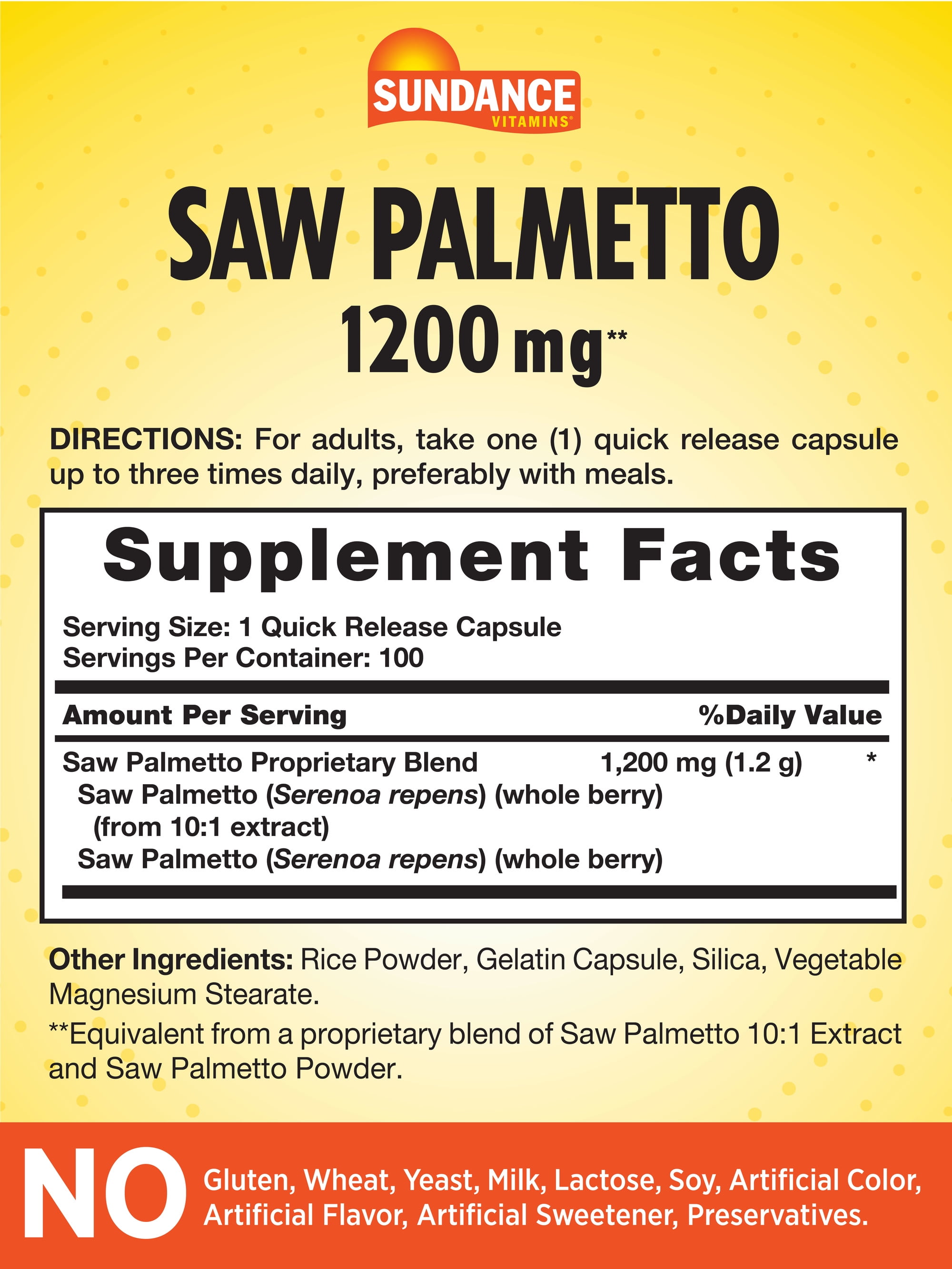 Sundance Saw Palmetto 1200 mg Tablets, 100 Count