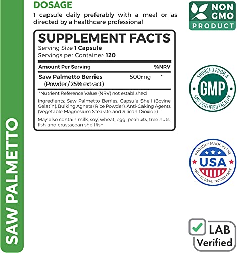 Extra Strength Saw Palmetto 500mg, 120 Capsules