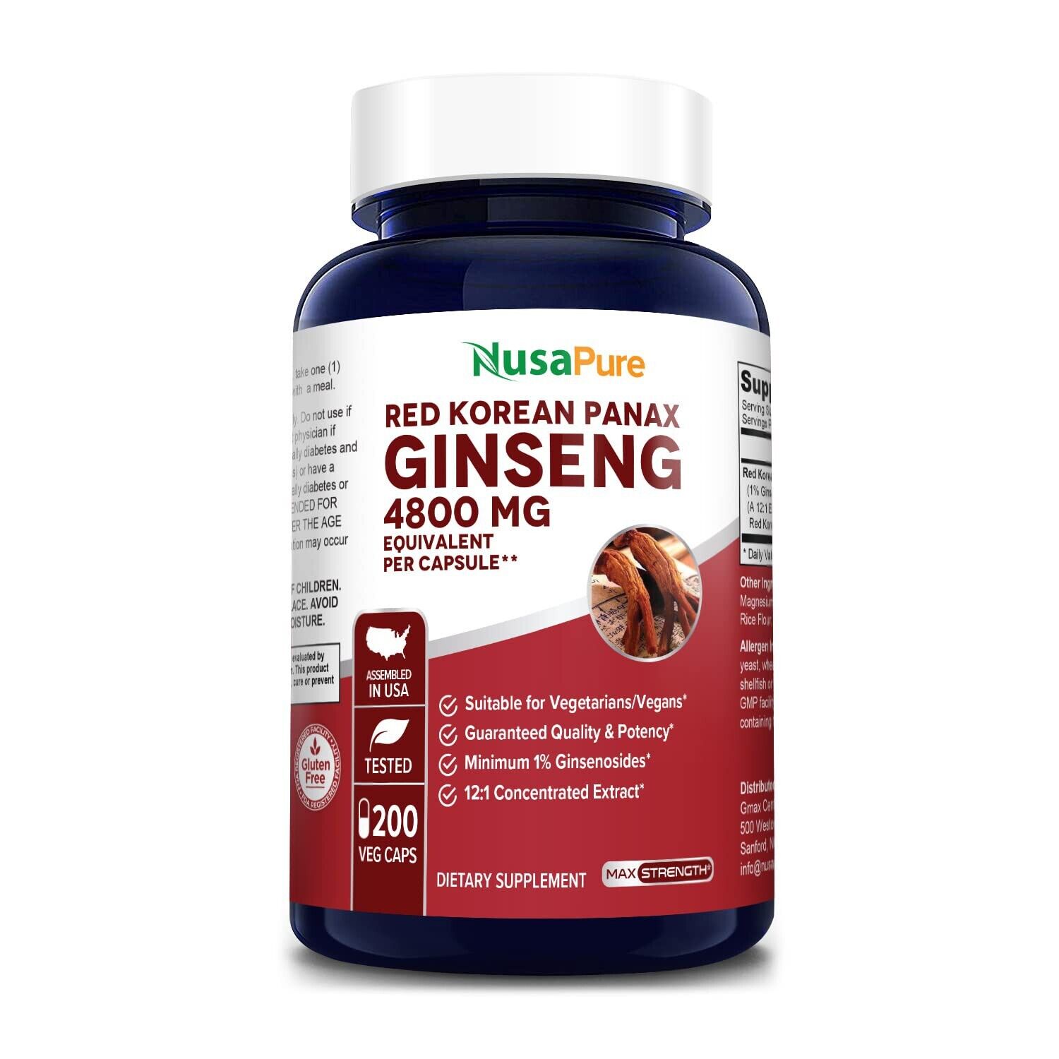 NusaPure Red Korean Panax Ginseng 4,800mg Veggie Caps