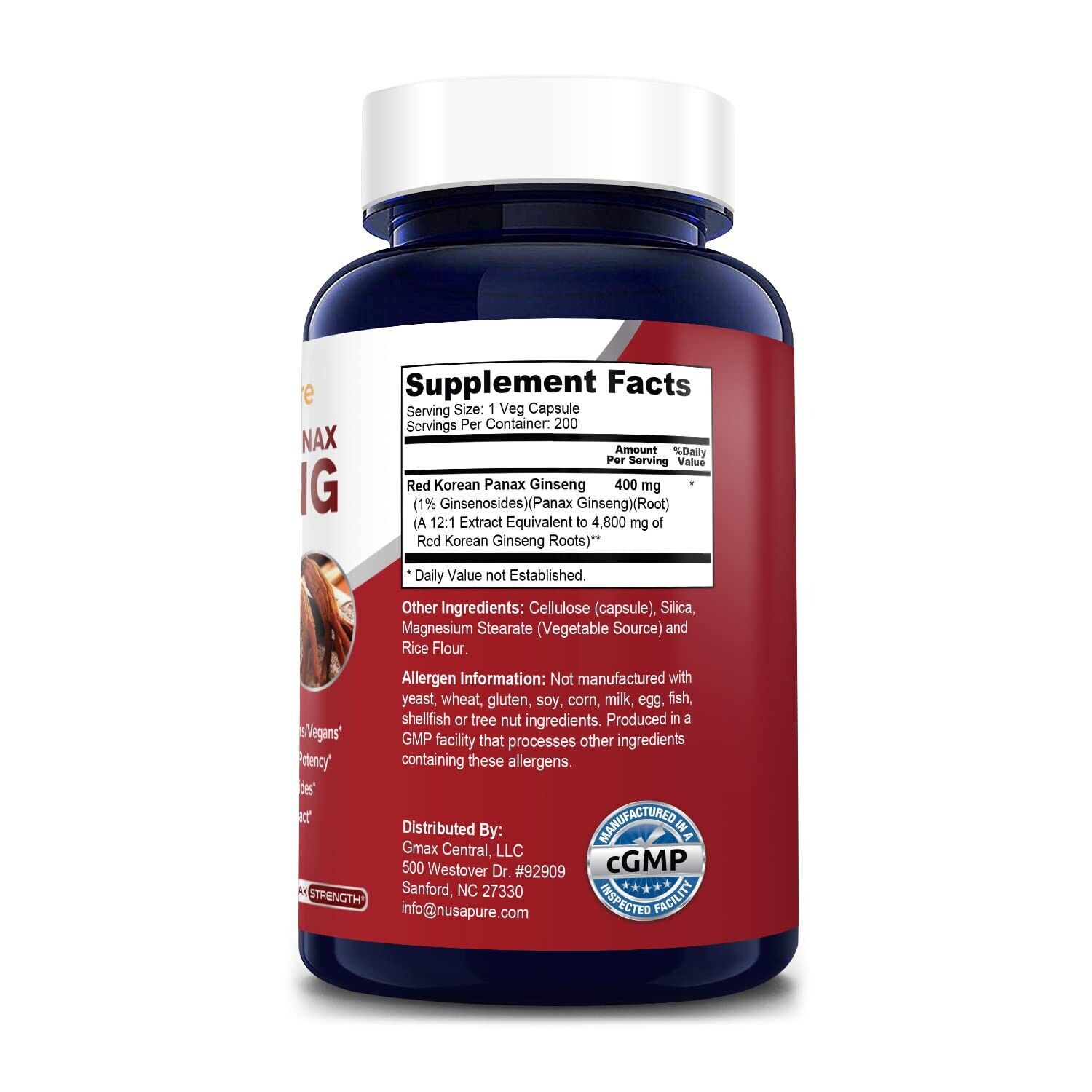 NusaPure Red Korean Panax Ginseng 4,800mg Veggie Caps
