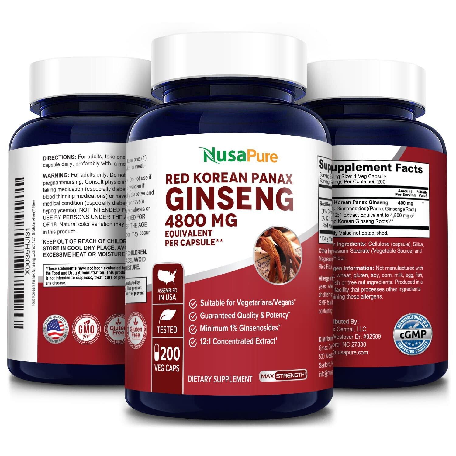 NusaPure Red Korean Panax Ginseng 4,800mg Veggie Caps