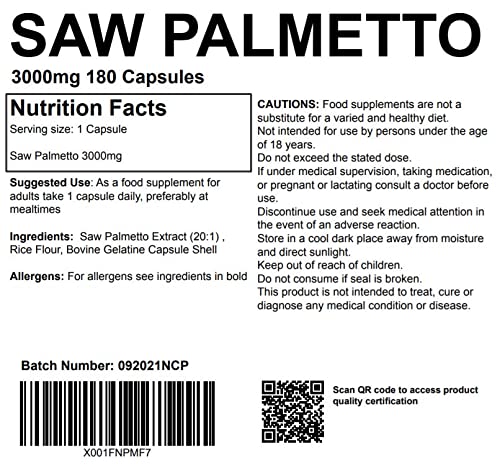 Saw Palmetto Capsules 3000mg for Urinary Health