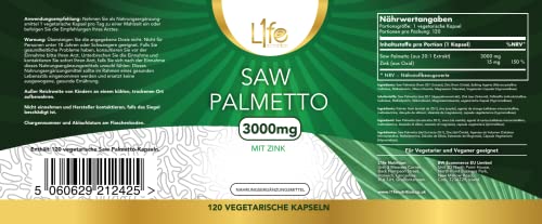 Saw Palmetto & Zinc Capsules, 3000mg, 120 Vegan