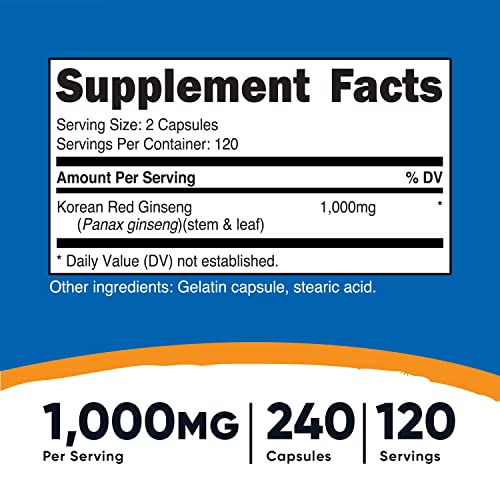Nutricost Korean Red Ginseng 500mg, 240 Capsules