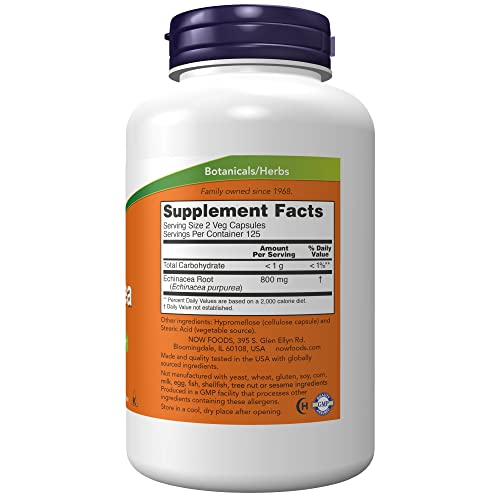 NOW Echinacea 400 mg for Immune Support, 250 Veg Caps