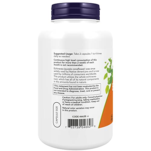 NOW Echinacea 400 mg for Immune Support, 250 Veg Caps