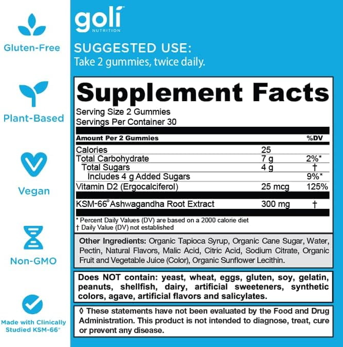 Goli Ashwagandha Gummies, Mixed Berry, 60 Count